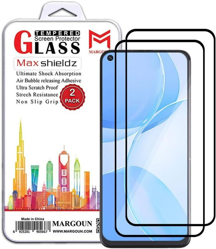 MARGOUN 2 Pack For OPPO A53 5G Screen Protector Side Black Tempered Glass 9H Hardness Anti Finger-Print